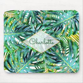 Tropische Palmen Monstera verlässt GoldGlitzer Mousepad