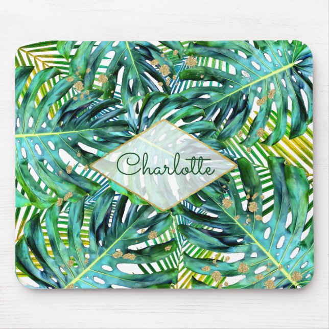 Tropische Palmen Monstera verlässt GoldGlitzer Mousepad (Vorne)