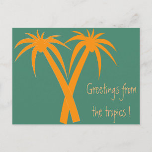 Tropische Palmen orange Sommer Postkarte