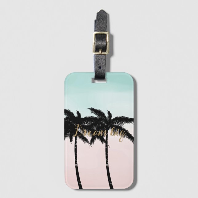 Tropische Palmen Pink Mint Ombre Gold Traum groß Gepäckanhänger (Vorderseite Vertikal)
