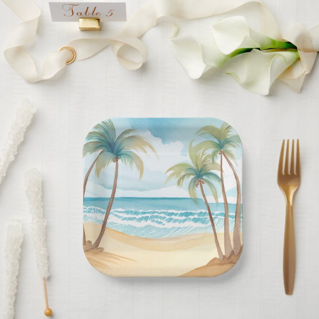 Tropische Palmen | Strandfarbenhochzeit Pappteller (Hochzeit)