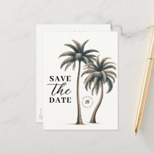 Tropische Palmen Strandhochzeit Save the Date Ankündigungspostkarte