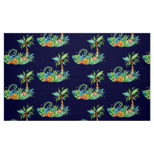 Tropische Palmen und Blumen auf der Marine Stoff