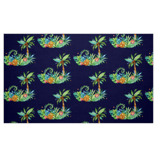 Tropische Palmen und Blumen auf der Marine Stoff