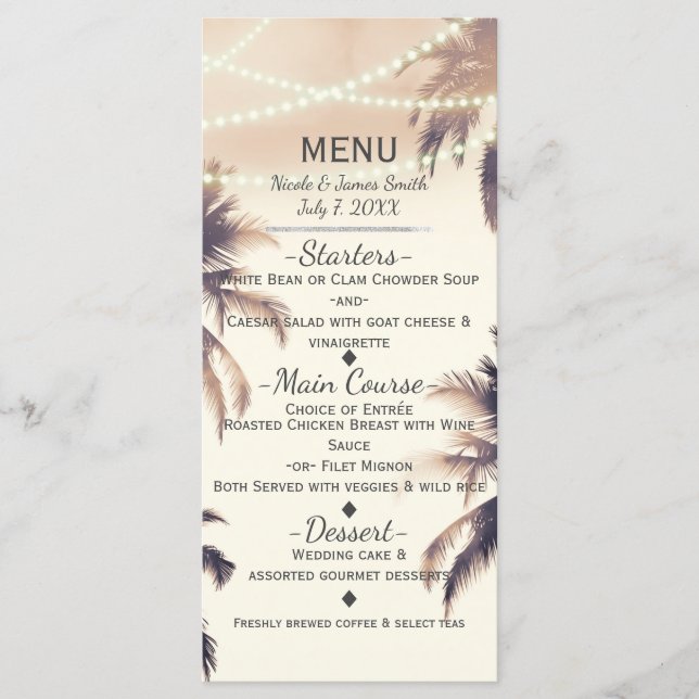 Tropische Palmen und Lichter Cream Dream Menu Menükarte (Vorderseite)