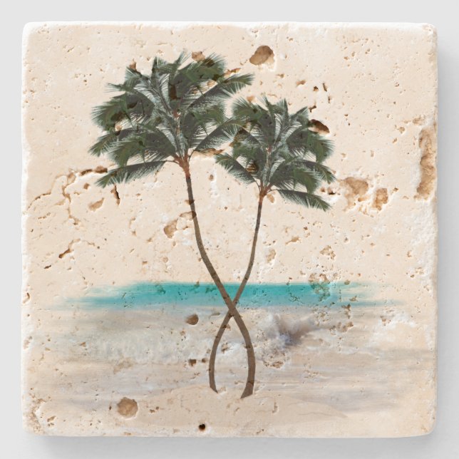 Tropische Palmen und Ocean Beach Stone Untersetzer (Vorderseite)