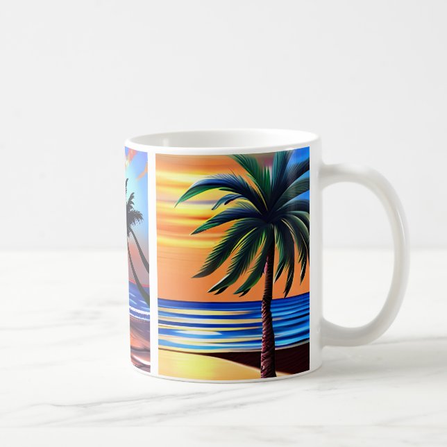 Tropische Palmen und Ozeanfarben Kaffeetasse (Rechts)