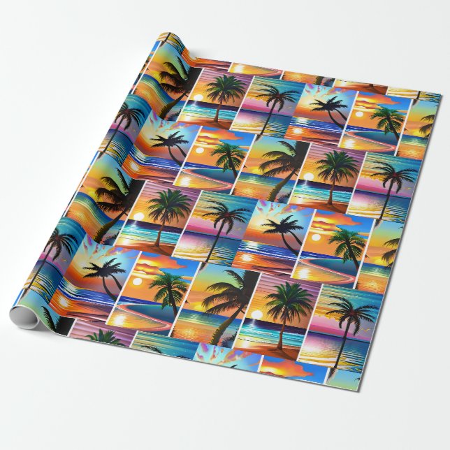 Tropische Palmen und Sonnenuntergänge Geschenkpapier (Ungerollt)