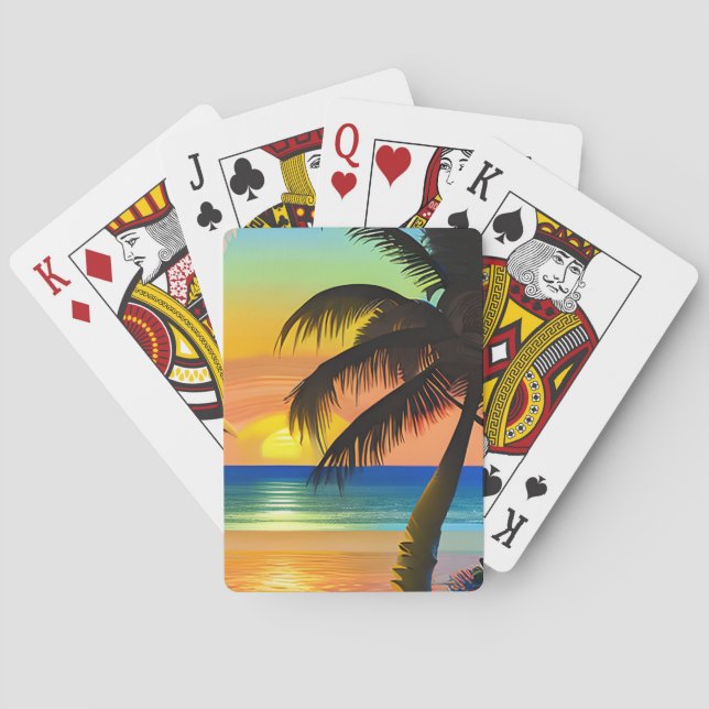 Tropische Palmen und Sonnenuntergänge Spielkarten (Rückseite)