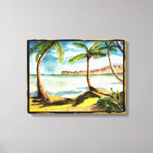 Tropische Palmen und Strand Wrapped Canvas Leinwanddruck