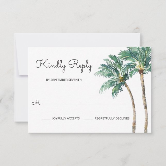Tropische Palmen | Wasserfarbenhochzeit RSVP Karte (Vorderseite)