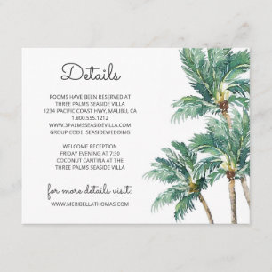 Tropische Palmen   Watercolor Beach Hochzeitdetail Begleitkarte