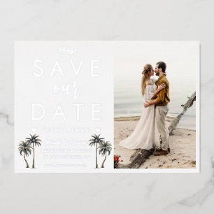 Tropische Palmenbaum Strandhochzeit Save the Date Folieneinladung