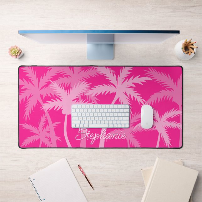 Tropische Palmenbäume Modernes Rosa tragen Ihren N Schreibtischunterlage (Büro 1)