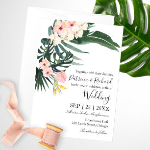 Tropische Palmenblätter Strand Ziel Hochzeitseinla Einladung