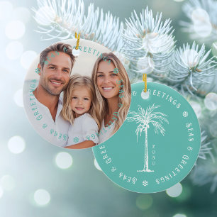 Tropische Palmenmeere & Frohe Weihnachten Foto Keramik Ornament
