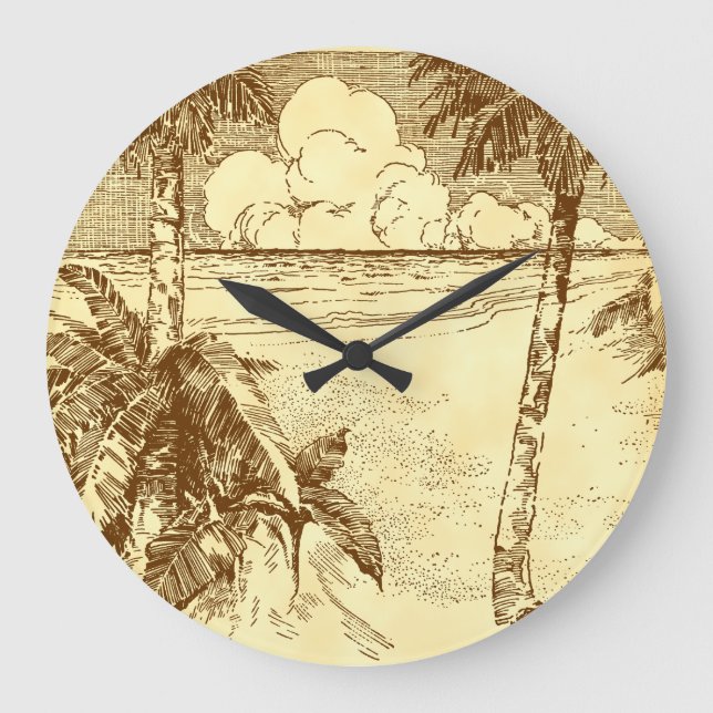 Tropische Palmenstrand-Ätzuhr Ohne Zahlen Große Wanduhr (Vorderseite)