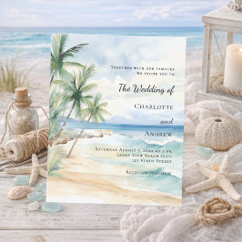 Tropische Palmenstrand-Ziel-Hochzeitseinladung