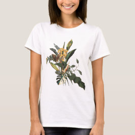 Tropische Palmenzweige, exotische Blätter und gelb T-Shirt