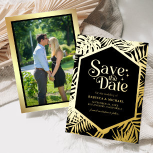Tropische Palmhochzeit Foto Save-the-Date Gold Folieneinladung