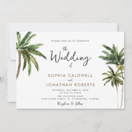 Tropische Palms-Kalligraphie-Hochzeit in Urlaubsor Einladung