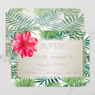 Tropische Palmwedel, Hibiskus Hochzeits-RSVP-Karte Einladung