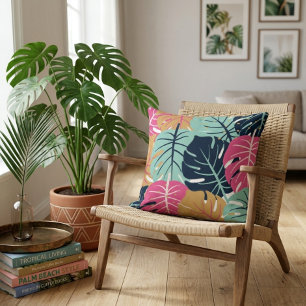 Tropische Palmwedel in Rosa & Blau Dekorativ Kissen