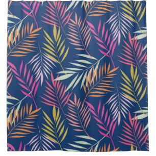 Tropische Palmwedel Pink Koralle Blau Duschvorhang