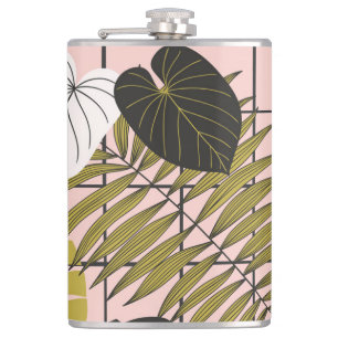 Tropische Palmwedel, stilvolle Sommer. Flachmann