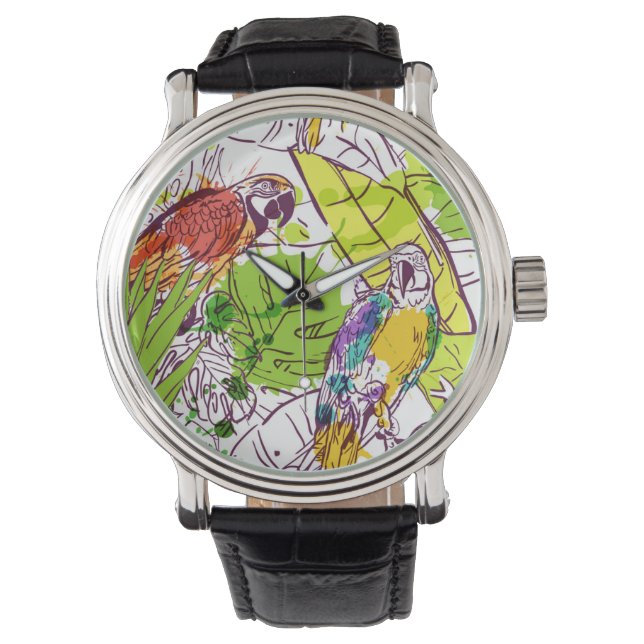Tropische Papageien Armbanduhr (Vorderseite)