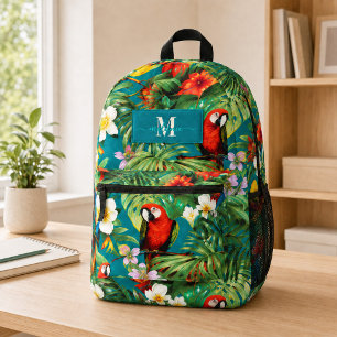Tropische Papageien und Blumen Benutzerdefiniertes Bedruckter Rucksack