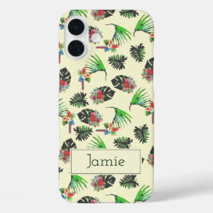 Tropische Papageien und Blumenmuster Personalisier iPhone 16 Plus Hülle