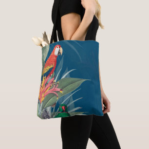 Tropische Papageien und dunkelblaue Blüten Tasche