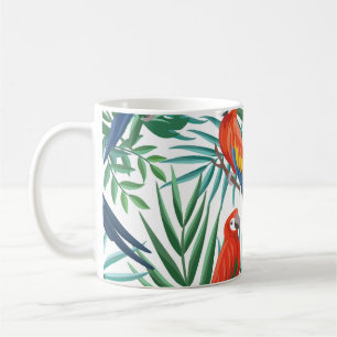 Tropische Papageien: üppige Palme nahtlos Kaffeetasse