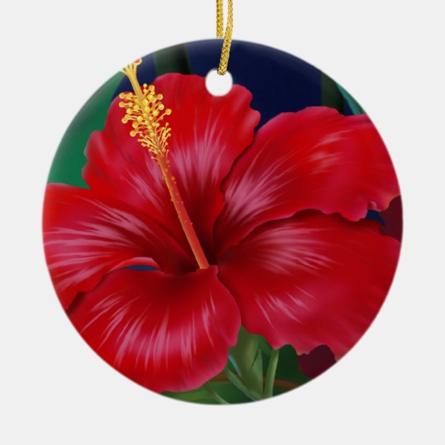 Tropische Paradies-Hibiskus-Verzierungen Keramik Ornament (Vorne)