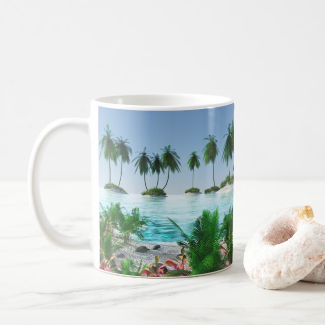 Tropische Paradies-Insel Kaffeetasse (Mit Donut)