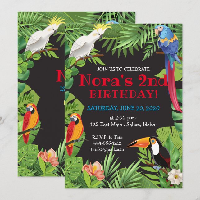 Tropische Party Einladung für Vögel (Vorne/Hinten)