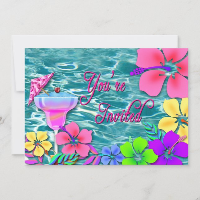 Tropische Party Einladung - Wasser/Blume/Getränk (Vorderseite)