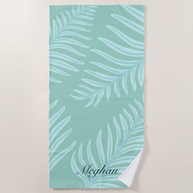 Tropische Pastel Blätter Monogram Beach Handtuch (Vorderseite)