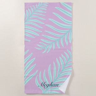 Tropische Pastel Blätter Monogram Beach Handtuch