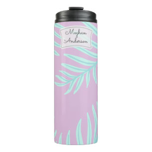 Tropische Pastel-Blätter Monogram Thermal Tumbler Thermosbecher