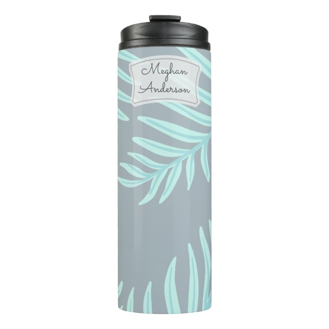 Tropische Pastel-Blätter Monogram Thermal Tumbler Thermosbecher (Vorderseite)