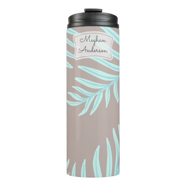 Tropische Pastel-Blätter Monogram Thermal Tumbler Thermosbecher (Vorderseite)