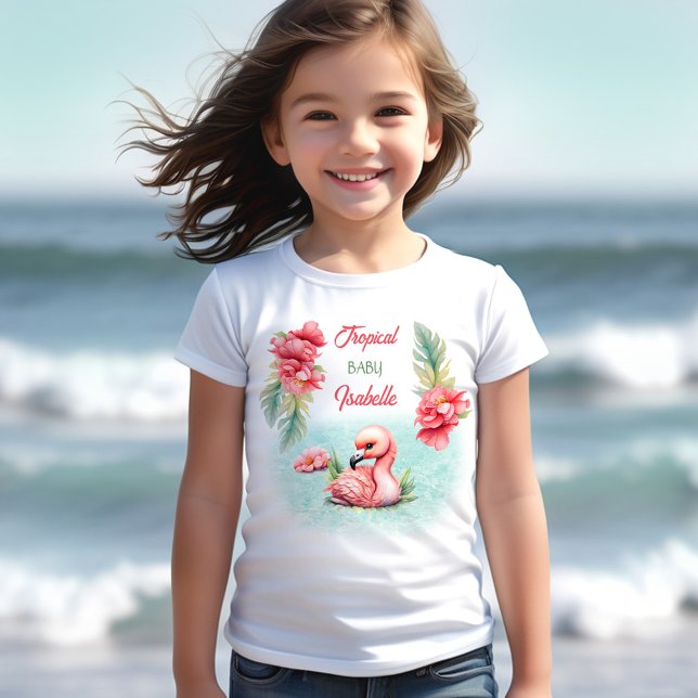 Tropische Pastel Sommer Pink Flamingo Girl Name T-Shirt (Tropical Pastel Summer Pink Flamingo Girl Name T-Shirt)
