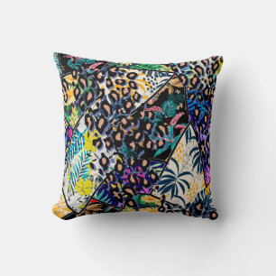 Tropische Patchwork-Blätter und Blätter Muster-Bac Kissen