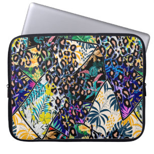 Tropische Patchwork-Blätter und Blätter Muster-Bac Laptopschutzhülle