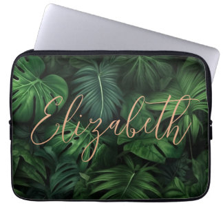 Tropische personalisierte Monstera Gold-Schrift Na Laptopschutzhülle