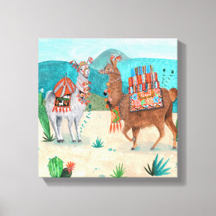 Tropische Peru-Lamas Illustration Leinwand
