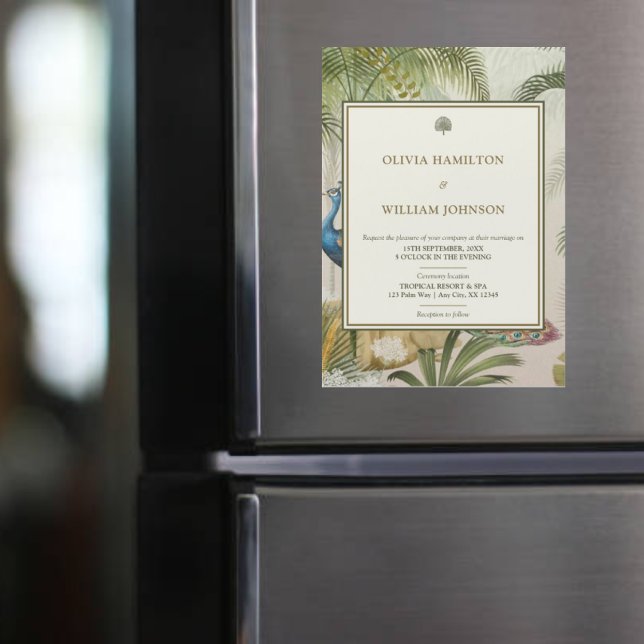Tropische Pfauenpalme, magnetische Hochzeitseinlad Magnetkarte (Tropical peacock palm wedding invitation magnet that is stylish, practical, and unforgettable.)