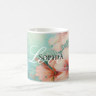 Tropische Pfirsich Weiße Hibiskus Blumenliebe Kaffeetasse
